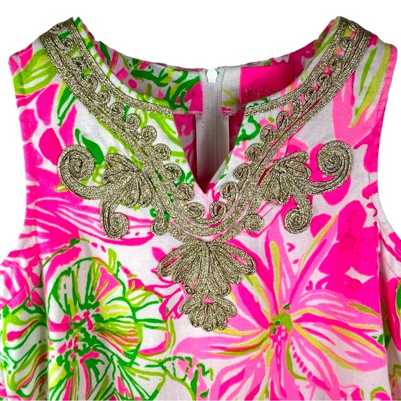 LILLY PULITZER Girls’ Size 8 Carlotta Maxi Dress Pink Floral Print Gold Accents - Picture 3 of 13